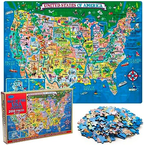 200 Pieces United States Map Jigsaw Puzzle for Kids Ages 4-8 by NANXJIUR