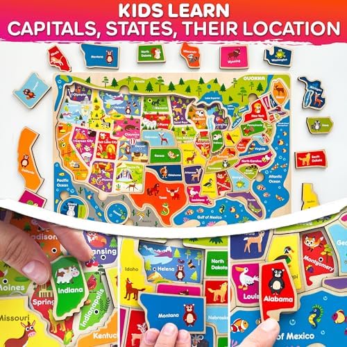 US Map Puzzles for Kids Ages 4-6 - Wooden Toddler Puzzles Ages 3-5 - Image 2
