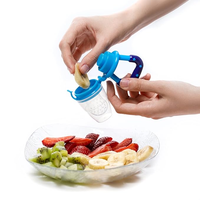 Baby Food Feeder/Fruit Feeder Pacifier Nibbler (2 Pack) - Infant Teething Toys | Silicone Feeder Baby | Mesh teethers for Babies | Baby Feeding Essentials | Frozen Breastmilk Teether (Blue&Pink)