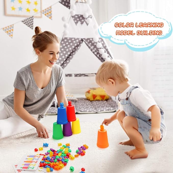 Bmag Counting Bears with Matching Sorting Cups,Number Color Recognition STEM Educational Toy for Toddler, Pre-School Learning Toy with 90 Bears,2 Tweezers,11 Activity Cards,1 Storage Box - Image 5