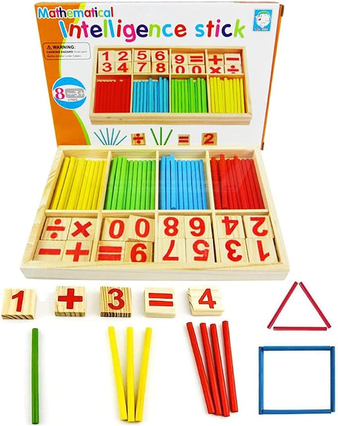 Umbresen Montessori Toys Math Educational Toy - Wooden Intelligence Sticks Number Cards and Counting Rods with Box by umbresen
