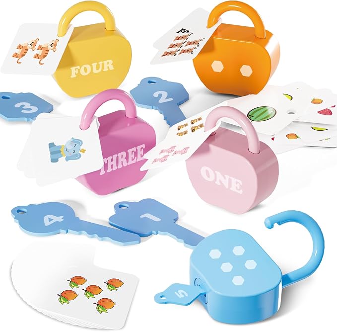 Montessori Lock and Key Toddler Toys, Cause and Effect Sensory Learning Toys for 3 Year Old, Number Counting & Matching Game, Fine Motor Skills Preschool Travel Activities by YYDeek
