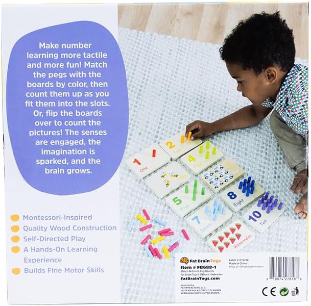 Fat Brain Toys Match & Count Peg Boards, Wooden Number-Learning, Montessori-Inspired Activity for Preschoolers and Kindergarteners, Ages 3+ - Image 3