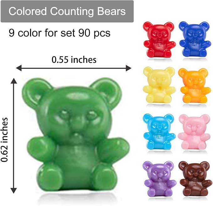 XINHUIDALSQ 90 Pieces Colored Counting Bears 0.62 Inch Rainbow Counting Bears Set 9 Colors Mini Plastic Bear Math Manipulatives for Toddlers Suitable for Ages 3+ Kids - Image 2