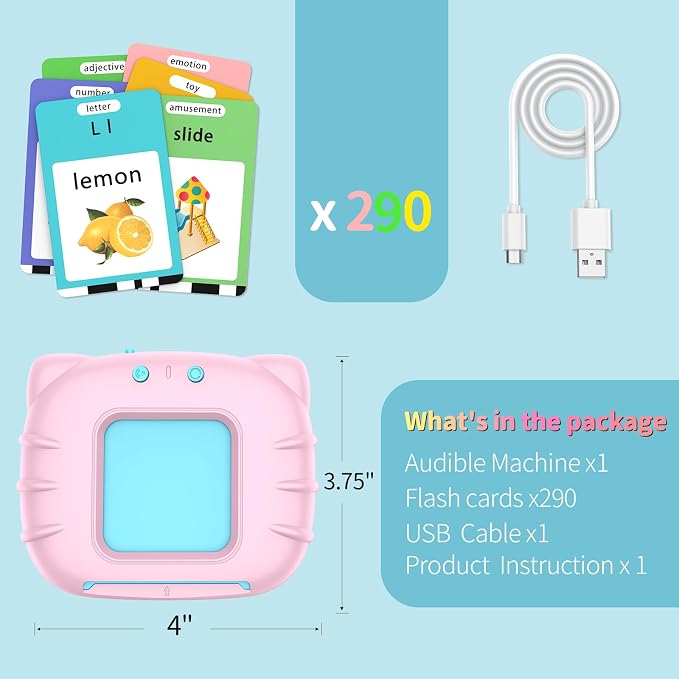 Eaever 580 Words Talking Flash Cards with Dolch Words, Number(0-100) Etc, Speech Therapy Toys for Girls Ages 3 4 5 6, Pink - Image 6
