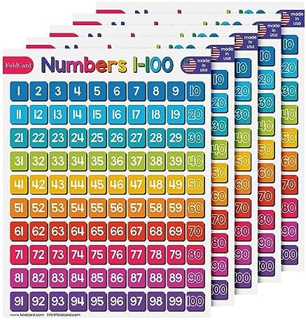FoldCard Numbers 1-100 Chart Educational Poster 8.5x11 5pk by FoldCard