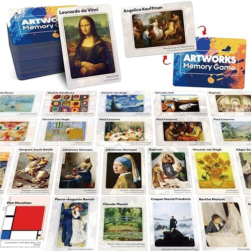 80 PCS Artwork Matching Game, 40 Famous Painting Memory Cards Bilingual Language Picture Match Game, Educational Learning Toys Enhance Memory & Matching Skills for Kids Ages 3 and Up by Stickyourhappymoment