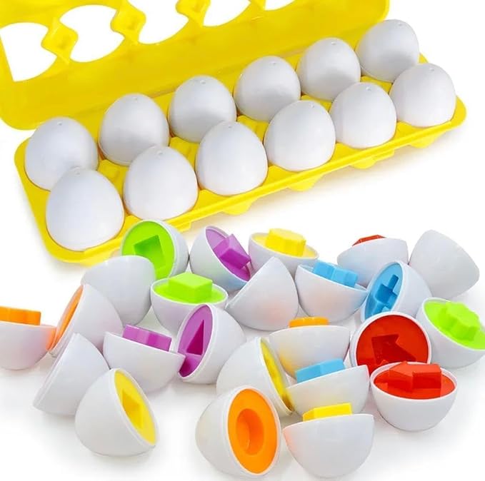 VUIYA Matching Eggs - Toddler Toys - Color Shapes Egg Set - Educational Color, Shapes and Sorting Recognition Skills - Sorting Puzzle for Kid Baby Toddler Boy Girl, Easter Basket Gift (12 Eggs) - Image 4