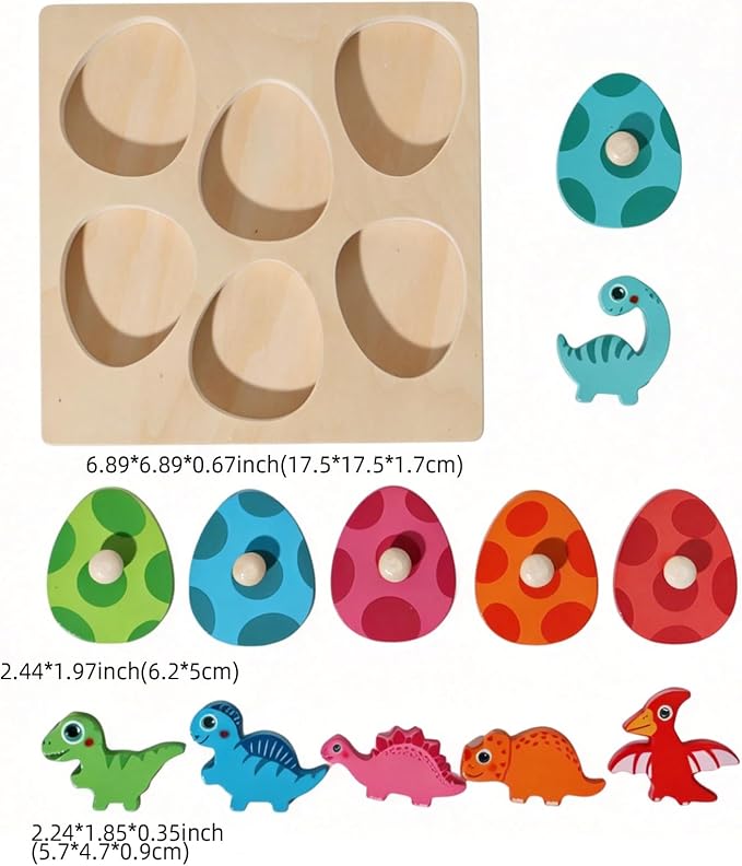 Wooden Dinosaur Egg Peg Puzzle, Montessori Color Matching Learning Toy, Fine Motor Skills Developmental Game, Early Educational Sensory Gifts for 12-18 Months, 1 2 Year Old Toddler Boys Girls - Image 3