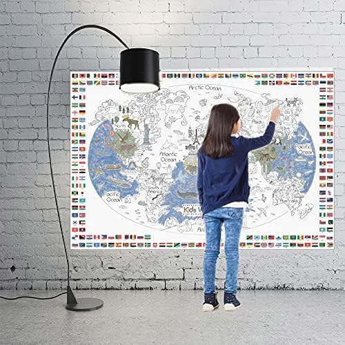 Dekali Designs Kids World Map Coloring Poster - 35 x 52 Inches Jumbo Coloring Poster With World Flags for Classroom, Home, Birthday Parties or Other Events - Image 4