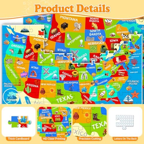 4 Packs 100 Piece Puzzles for Kids Ages 4-6 6-8 8-10, USA World Map Kids Puzzles Ages 3-5 4-6 5-8, Solar System Mars Adventure 100 Piece Puzzle for Adults Seniors, Educational Jigsaw Puzzles 15"x10" - Image 4