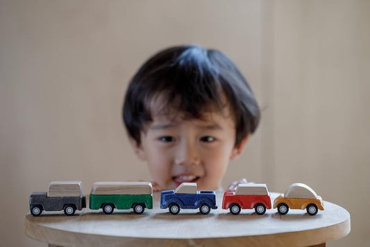 PlanToys® Car Set Wooden Montessori Vehicle Set | Early Movement, Imagination and Practical Life Exploration | Eco Friendly Car Set for Indoor and Outdoor Play