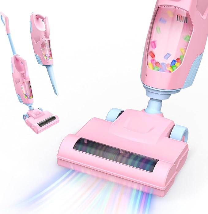 Toy Choi's 2-in-1 Kids Vacuum That Really Works - Toy Vacuum for Toddlers with Sound Effects, Pretend Play Kids Vacuum Cleaner, Household Housekeeping Toys for Boys Girls (Pink)