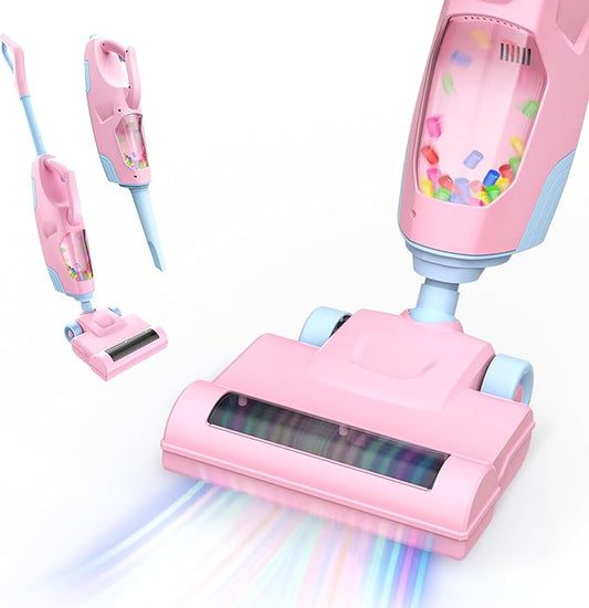 Toy Choi's 2-in-1 Kids Vacuum That Really Works - Toy Vacuum for Toddlers with Sound Effects, Pretend Play Kids Vacuum Cleaner, Household Housekeeping Toys for Boys Girls (Pink)