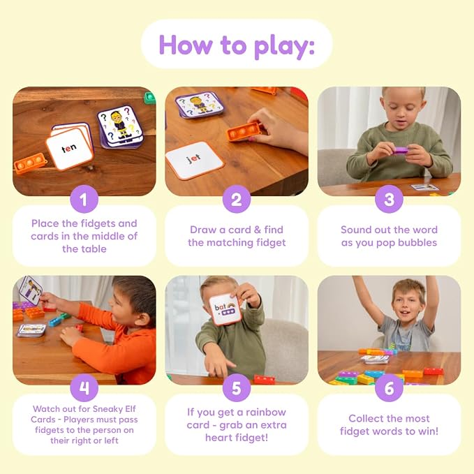 THE FIDGET GAME Sneaky Elves, CVC Sight Words Game, Pop Sensory Toy to Learn and Spell, Educational Kindergarten Classroom Activities, Multisensory Reading and Phonics Flash Cards for Kids 3+ Years - Image 5