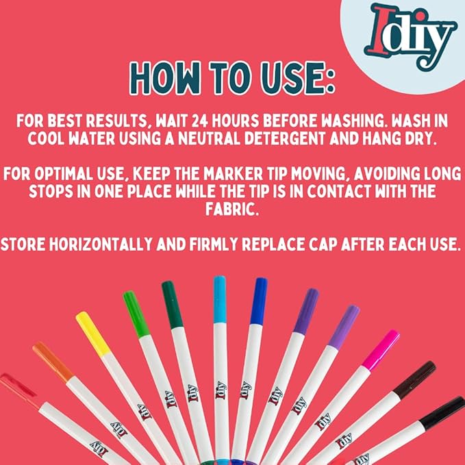 Fabric Markers Set of 12 Permanent Paint Pens- Fine Bullet Tip for DIY Xmas Ornaments, Decorations, Clothes, Shoes, Bags- Non-Toxic Stocking Stuffers for Kids, Artists, Holiday Arts & Crafts Supplies