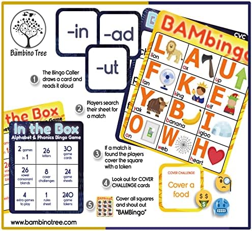 Alphabet and Phonics Bingo - ABC Learning Letter Recognition and CVC Words with Pictures - Phonics Games for Kids Ages 3-7 yrs Preschool Kindergarten - Image 2