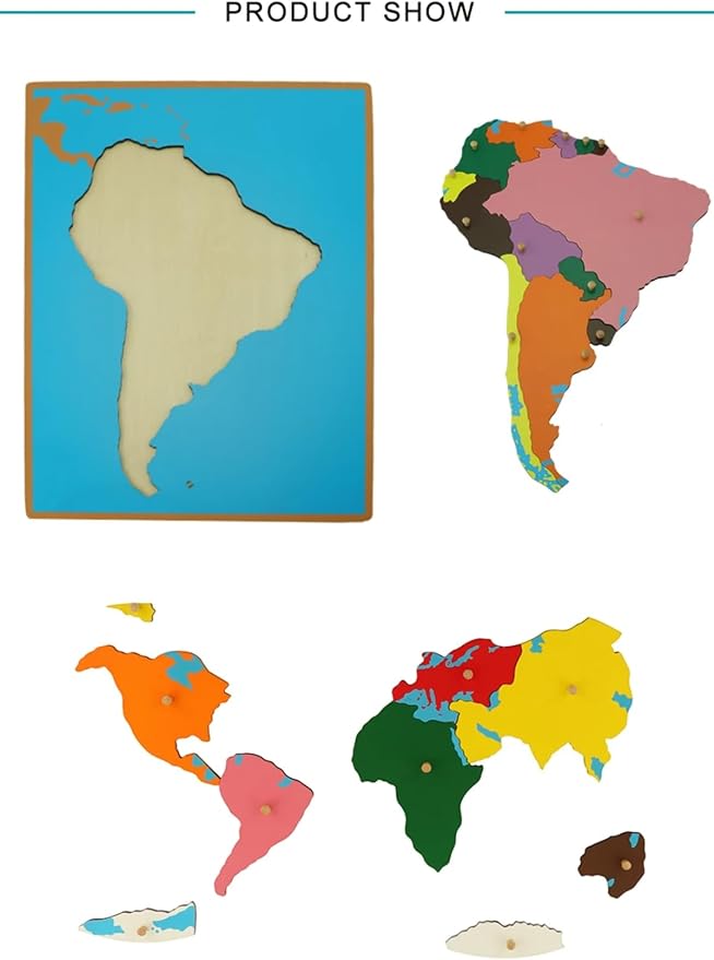 Scientific Culture World Puzzles Map with Knob 3D Puzzle Game Geography Learning Wood Maps Color Board Montessori Scientific Geography World Map Educational Teaching Toys (North America) - Image 4
