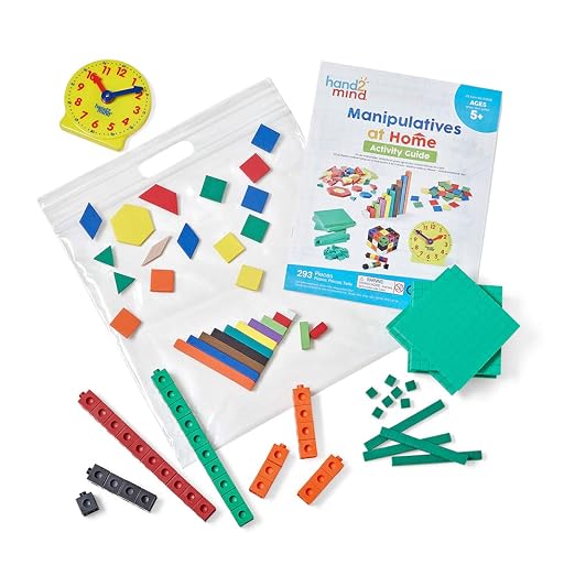 hand2mind-93538 Take Home Math Manipulatives Kit for Kids Grade K-2, with Snap Cubes, Base Ten Blocks, Cuisenaire Rods, Pattern Blocks, Color Tiles and Learning Clock, Homeschool Supplies (292 Pieces) - Image 7