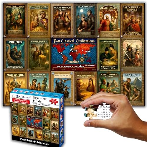 Think2Master Colorful Post Classical Civilization 500 Pieces Large Format Jigsaw Puzzle: 13+, Teens, Adults & Families. Great Gift with Historical Timeline & World Map. Size: 26.8” X 18.9” by Think2Master