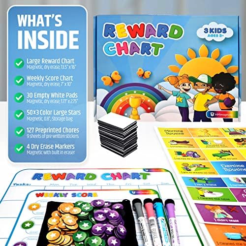 Large Magnetic Reward Chart for Multiple Kids (1-3 Kids) - 127 Pre-Written Stickers (Including Potty Training) + 30 Custom Chores - Behavior, Responsibility & Incentive Star Chart for Your Fridge - Image 6