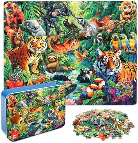 LELEMON Puzzles for Kids Ages 4-6, 60 Piece Puzzles for Kids in Metal Box by LELEMON