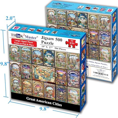 Think2Master Great American Cities 500 Pieces Large Format Jigsaw Puzzle: 13+, Teens, Adults & Families. USA Cities Collage. Beautiful Paper Cut Illustrated Cityscape. Great Gift. Size: 26.8” X 18.9” - Image 4