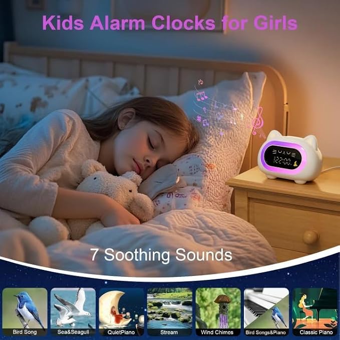 Honesorn Kids Alarm Clock Toddler Sleep Training Clock with 10 Night Lights - Image 5
