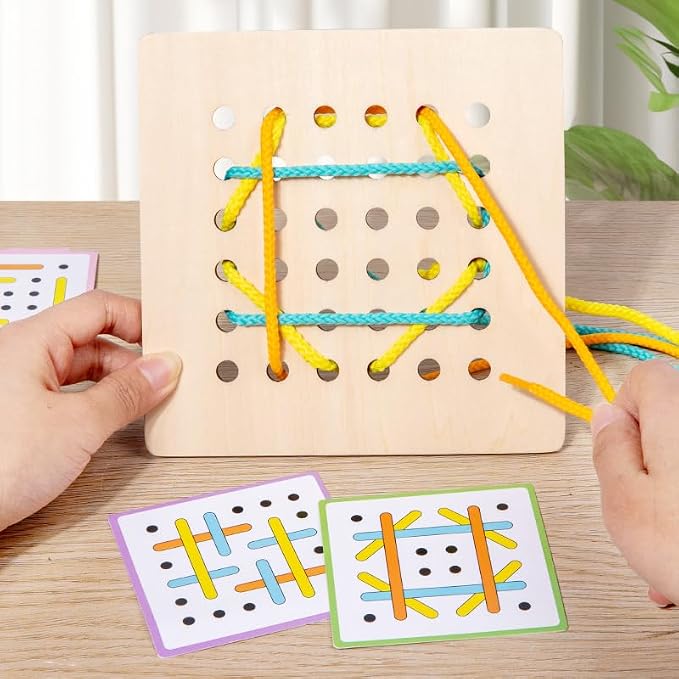 EduLand Montessori Montessori Practical Life Montessori-Inspired Sewing Lacing Weaving Wooden Boards with Lacing Ropes Pattern Cards Montessori Sewing Boards for 2 3 4 5 6 7 8 Years Old Toy Gift Set - Image 2