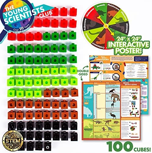 The Young Scientists Club Dinosaur STEM Cubes, Build, Learn & Create with 100+ Math Cubes Manipulatives, 2-in-1 Educational Games, Math Cubes for Kids Ages 4-8, Awesome Learn Through Play Toys Multi - Image 2