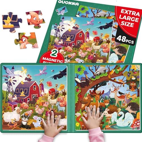 Magnetic Puzzles for Toddlers 2-4 - 2x48 Pieces Travel Games for Kids 3-5 by QUOKKA