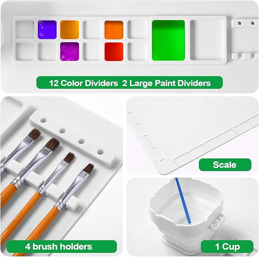 AWOKE Silicone Painting Mat - 20"X16" Silicone Art Mat with 1 Water Cup for Kids - Craft Mat has12 Color Dividers - 2 Paint Dividers (White),Toddler Activities,3 4 5 Year Old Girl Boy Birthday Gifts