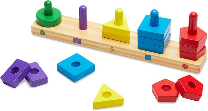 Melissa & Doug Stack and Sort Board - Wooden Educational Toy With 15 Solid Wood Pieces - Image 4