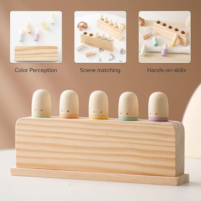 Pop Up Toy Multicolor Puppets | Wooden Color Sorting | STEM Montessori Color Matching Toys | Preschool Learning Educational Toys Gifts for Kids Boys Girls Ages for 1 2 3 Years (Neutral Colours)