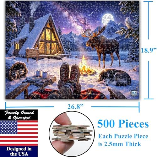 Think2Master Cozy Camp Fire 500 Pieces Large Format Jigsaw Puzzle: 13+, Teens, Adults & Families. Funny, Whimsical, Magical Serene Winter Landscape with Campfire. Great Gift. Size: 26.8” X 18.9” - Image 6