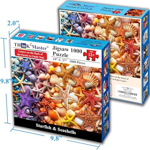 Think2Master Colorful Rainbow of Starfish & Seashells 1000 Pieces Large Format Jigsaw Puzzle for 13+, Teens, Adults & Families. Beautiful Vibrant Illustration Artwork Size: 26.8” X 18.9” - Image 5