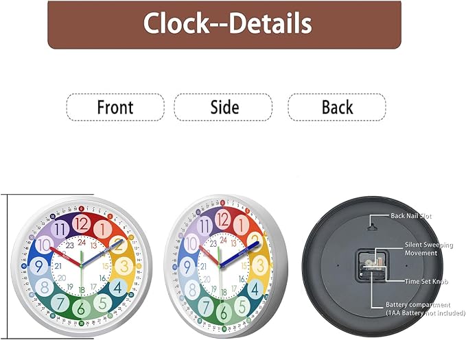 XFM Learning Clock for Kids 12 Inch Colorful Teaching Time - Image 7
