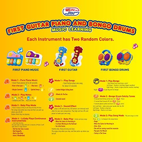 WEofferwhatYOUwant Montessori Toys Baby Musical Instrument Set, Piano, Bongo Drums & Guitar, Light-Up Projector Toy for Babies 6+ Months, Educational Music Toys, Auto Off, Batteries Included - Image 3