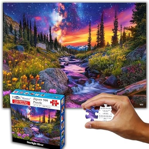 Think2Master Starry Mountain River 500 Pieces Large Format Jigsaw Puzzle: 13+, Teens, Adults & Families.Vibrant Starry Night & Milkyway Landscape with Flowers. Great Gift. Size: 26.8” X 18.9” - Image 7