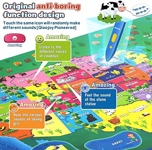Qiaojoy Bilingual Interactive for Kids Talking USA Map for Kids Learning, Geography Toys Games Educational Electronic Map Christmas Personalized Gift/Toys for 4 5 6 7 8 9 10 Year Old Girls/Boys - Image 4