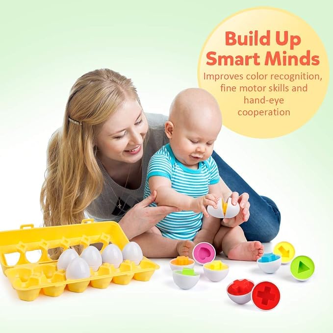 Coogam Matching Eggs 12 pcs Set Color & Shape Recoginition Sorter Puzzle for Toddlers Easter Travel Game Early Learning Educational Fine Motor Skill Montessori Gift for Year Old Kids - Image 4