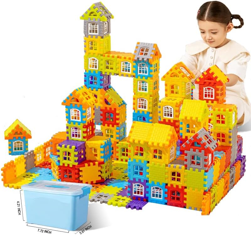 Building Blocks Set 210 Pieces - STEM Educational Learning Toys for Kids Ages 3-8, Creative Construction Preschool Toys for Boys Girls, Safe Plastic Building Set with Storage Box by Unknown