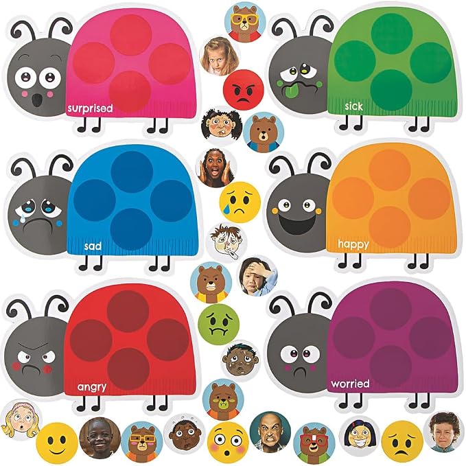 Fun Express Ladybug Emotion Match Cardstock Game - Educational Cards for Kids - Fun Learning Activity to Enhance Emotional Intelligence - 30 Pieces by FunExpress