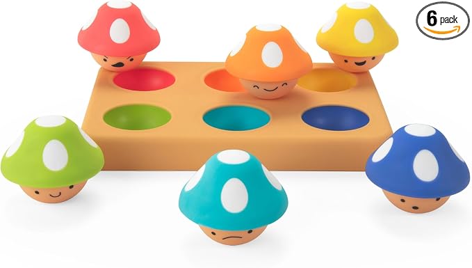 Sassy Mischievous Matching Mushrooms,Sorting Board,Social Emotional Learning Toy,STEM,12+ Months,(Pack of 6) by Sassy