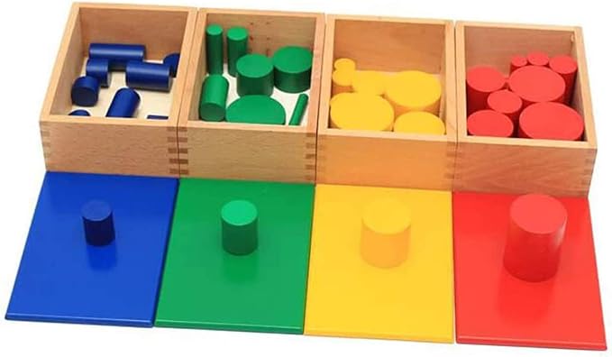 YHZAN Montessori Sensorial Material Knobless Cylinders Kids Wooden Toy (Set of 4) Early Development Tool for Toddlers Wooden Blocks by YHZAN