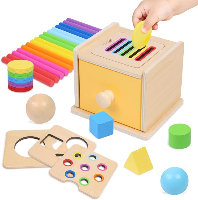 YHHYTOY Montessori Toys for 1+ Year Old, Object Permanence Coin Box by YHHYTOY