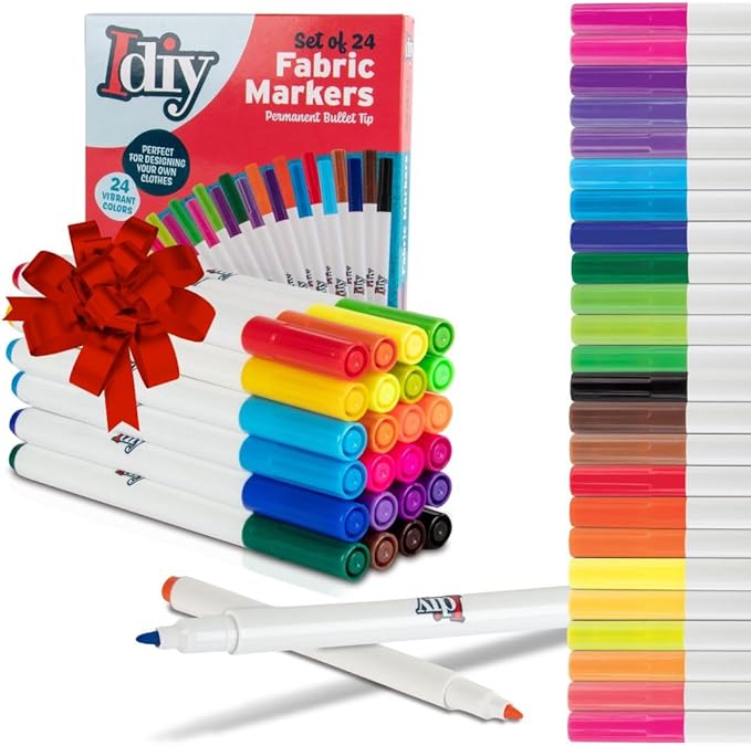 Fabric Markers (24 Colors) Permanent Coloring DIY Paint Pens-Art Paint Pens Kit w/Fine Bullet Tip for Clothes & Fabric-Fade Proof & No Bleed, Child Safe, Non-Toxic, Arts & Crafts Summer Camp Activity