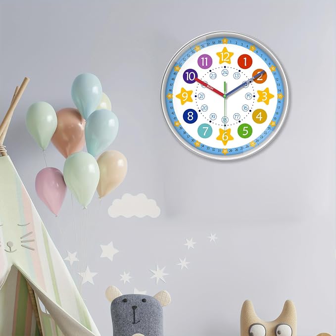 XFM Large Kids Wall Clock 16 Inch Blue Silent - Image 3
