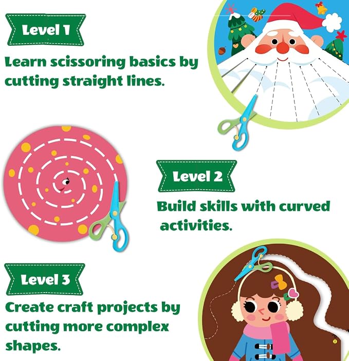 Toddler Scissor Skills Activity Book, Fun Arts and Crafts for Kids 4-6, Preschool Learning Toys Fine Motor Skill Cutting Art kit, 2 Safety Scissors, Birthday Gifts for Girls & Boys Ages 3, 4, 5, 6, 7 - Image 4