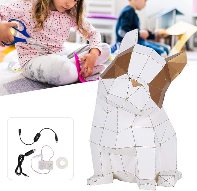 ZPurifylline Boardattack Papercraft Kit, Hand Made DIY Craft Set, USB Powered Children's Educational Toys with Light String, 8 Papercraft Cards for Creative Art Projects and Home Decor